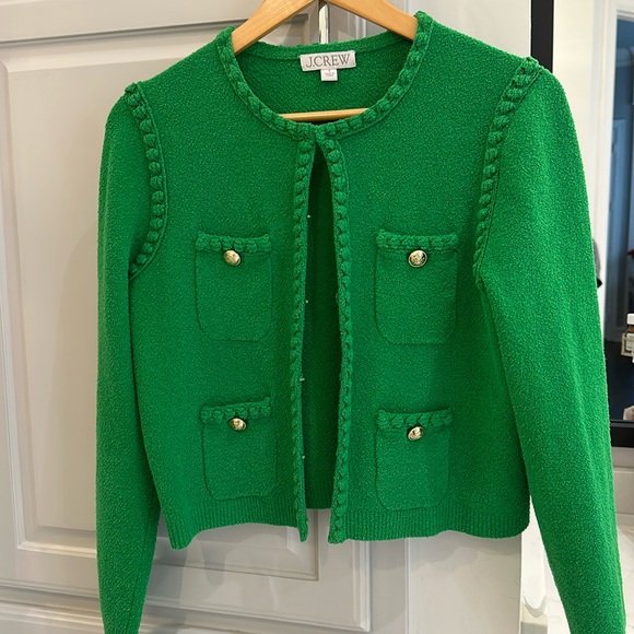 J. Crew Sweaters - J. Crew Green Textured Bouclé Cardigan with Gold Buttons